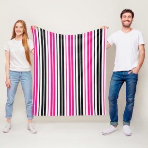 Rosa Schwarz Weiß Streifen Muster Design Fleecedecke