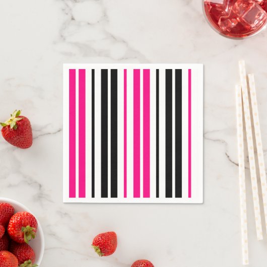 Rosa Schwarz Weiß Streifen Muster Design  Serviette (Beispiel)