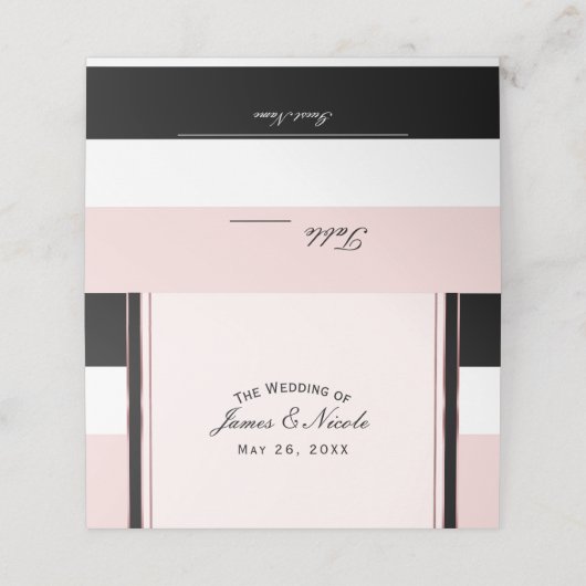 Rosa Schwarz/Weiß Streifen Tischnummer Platz Platzkarte (Außenseite Aufgefaltet)