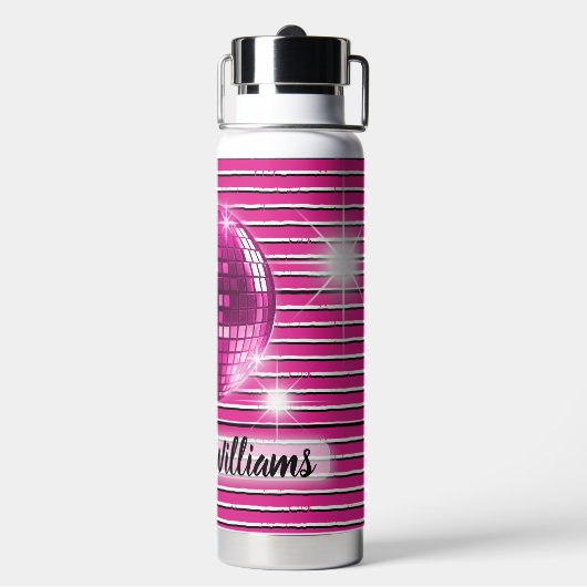 Rosa Schwarz-weiß Strip Disco Ball Sparkone Trinkflasche (Hinten)