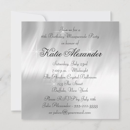 Rosa Schwarz-weiß Sweet 16 Masquerade Party Einladung (Rückseite)