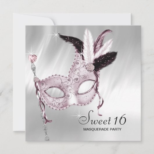 Rosa Schwarz-weiß Sweet 16 Masquerade Party Einladung (Vorderseite)