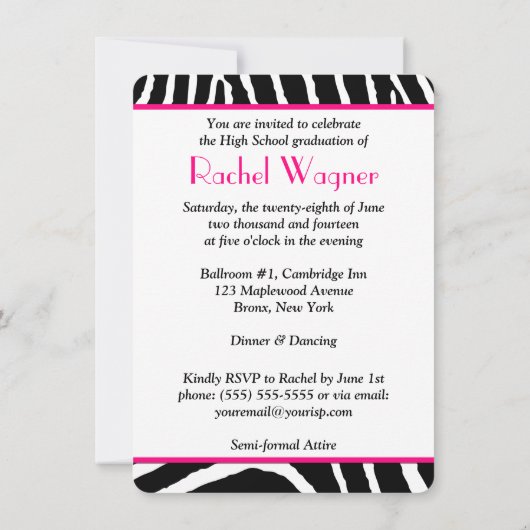 Rosa, Schwarz, Weiß Zebra Print Abschluss laden ei Einladung (Rückseite)