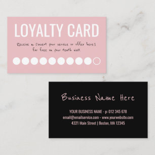 Rosa Schwarz-weiße 10 Besuche Loyalty Punch Card Treuekarte