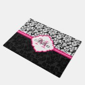 Rosa schwarz-weiße Damaskus Fußmatte (Schrägansicht)