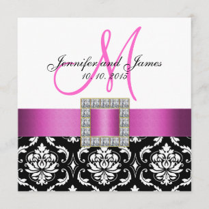 Rosa Schwarz-weiße Damast-Hochzeits-Einladung Einladung