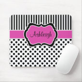 Rosa Schwarz-weiße gestreifte Polka-Punkte Mousepad (Mit Mouse)