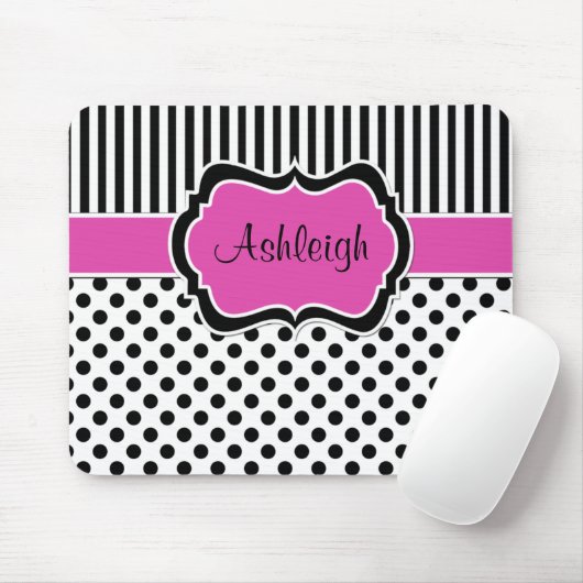 Rosa Schwarz-weiße gestreifte Polka-Punkte Mousepad (Mit Mouse)