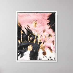 Rosa Schwarz-weiße Glam Cowhide Glitzer Liebe Leinwanddruck