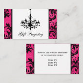 Rosa Schwarz-weiße Kronleuchter-Hochzeitskarte Begleitkarte (Vorne/Hinten)