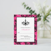 Rosa Schwarz-weiße Kronleuchter-Rollenkarte RSVP Karte (Stehend Vorderseite)