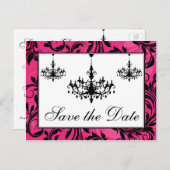 Rosa Schwarz-weiße Kronleuchter Save the Date Kart Ankündigungspostkarte (Vorne/Hinten)