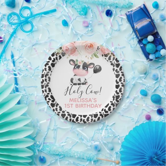  Rosa Schwarz-weiße Kuh Blätterteig Birthday Party Pappteller (Party)