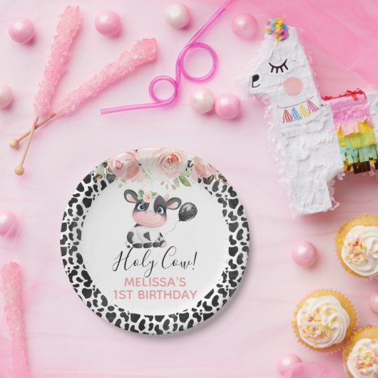  Rosa Schwarz-weiße Kuh Blätterteig Birthday Party Pappteller (Party)