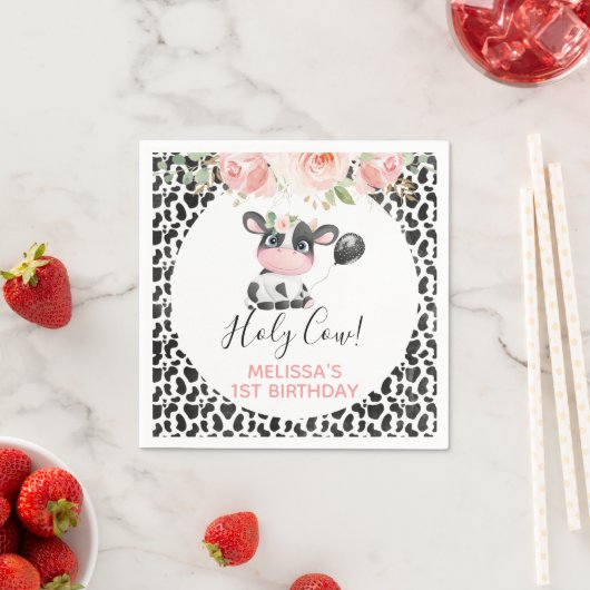 Rosa Schwarz-weiße Kuh Blätterteig Birthday Party Serviette (Beispiel)