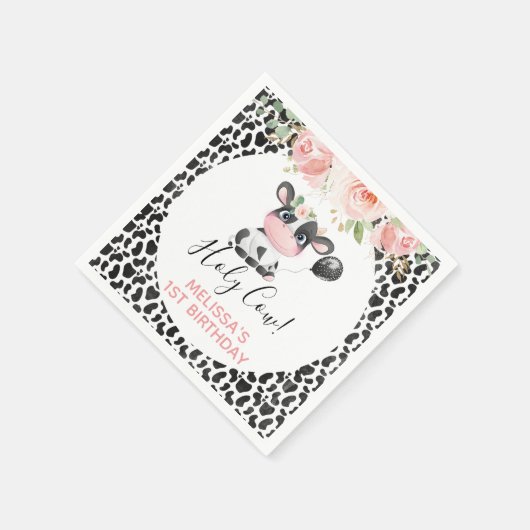 Rosa Schwarz-weiße Kuh Blätterteig Birthday Party Serviette (Ecke)