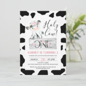 Rosa Schwarz-weiße Kuh Blütenblätter Druck 1. Gebu Einladung (Stehend Vorderseite)