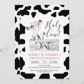 Rosa Schwarz-weiße Kuh Blütenblätter Druck 1. Gebu Einladung (Vorne/Hinten)