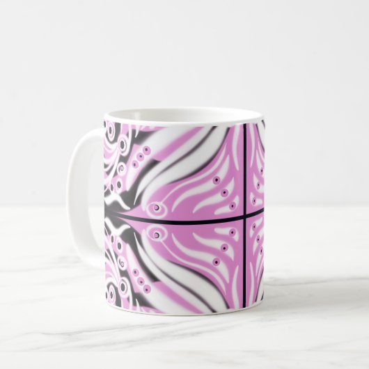Rosa Schwarz-weiße Kurve Abstraktes Muster Kaffeetasse (Vorderseite Links)