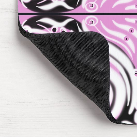 Rosa Schwarz-weiße Kurve Abstraktes Muster Mousepad (Ecke)