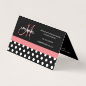 Rosa Schwarz-weiße Polka Dot Monogram Square Busin Visitenkarten (Rückseite)