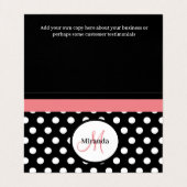 Rosa Schwarz-weiße Polka Dot Monogram Square Busin Visitenkarten (Innenseite Aufgefaltet)