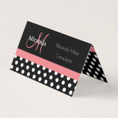 Rosa Schwarz-weiße Polka Dot Monogram Square Busin Visitenkarten (Vorderseite)