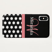 Rosa Schwarz-weiße Polka Dot Monogramm Case-Mate iPhone Hülle (Rückseite (Horizontal))
