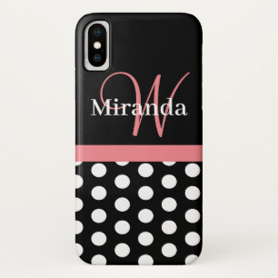 Rosa Schwarz-weiße Polka Dot Monogramm Case-Mate iPhone Hülle
