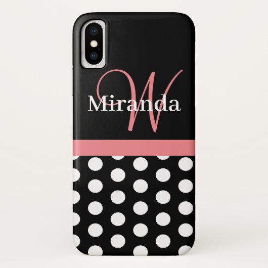 Rosa Schwarz-weiße Polka Dot Monogramm Case-Mate iPhone Hülle (Rückseite)