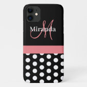 Rosa Schwarz-weiße Polka Dot Monogramm Case-Mate iPhone Hülle (Rückseite)