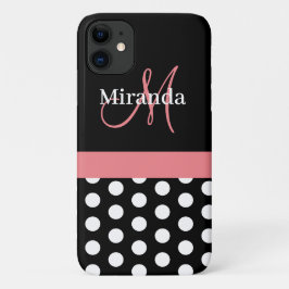 Rosa Schwarz-weiße Polka Dot Monogramm Case-Mate iPhone Hülle