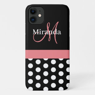 Rosa Schwarz-weiße Polka Dot Monogramm Case-Mate iPhone Hülle