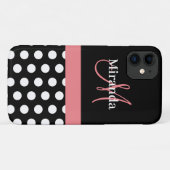 Rosa Schwarz-weiße Polka Dot Monogramm Case-Mate iPhone Hülle (Rückseite (Horizontal))