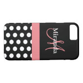 Rosa Schwarz-weiße Polka Dot Monogramm Case-Mate iPhone Hülle (Rückseite (Horizontal))