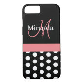 Rosa Schwarz-weiße Polka Dot Monogramm Case-Mate iPhone Hülle (Rückseite)