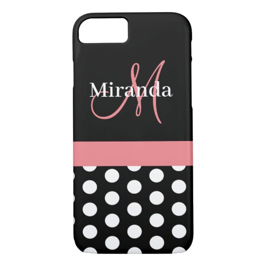 Rosa Schwarz-weiße Polka Dot Monogramm Case-Mate iPhone Hülle (Rückseite)