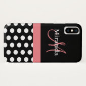 Rosa Schwarz-weiße Polka Dot Monogramm Case-Mate iPhone Hülle (Rückseite (Horizontal))