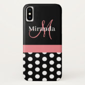 Rosa Schwarz-weiße Polka Dot Monogramm Case-Mate iPhone Hülle (Rückseite)