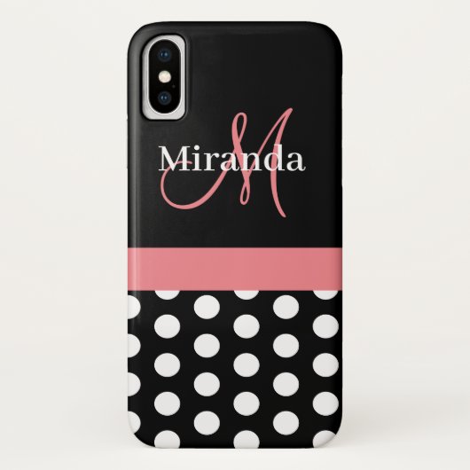 Rosa Schwarz-weiße Polka Dot Monogramm Case-Mate iPhone Hülle (Rückseite)
