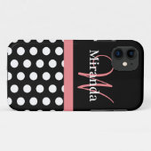 Rosa Schwarz-weiße Polka Dot Monogramm Case-Mate iPhone Hülle (Rückseite (Horizontal))
