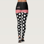 Rosa Schwarz-weiße Polka Dot Monogramm Leggings (Rückseite)
