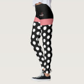 Rosa Schwarz-weiße Polka Dot Monogramm Leggings (Links)