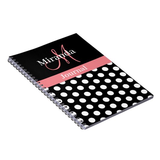 Rosa Schwarz-weiße Polka Dot Monogramm Notizblock (Rechte Seite)