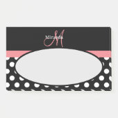 Rosa Schwarz-weiße Polka Dot Monogramm Post-it Klebezettel (Vorderseite)