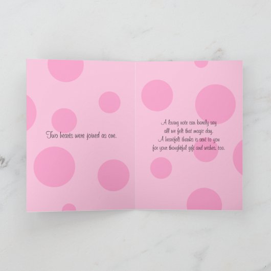 Rosa Schwarz-weiße Polka-Punkt-Hochzeit danken Dankeskarte (Innenseite)