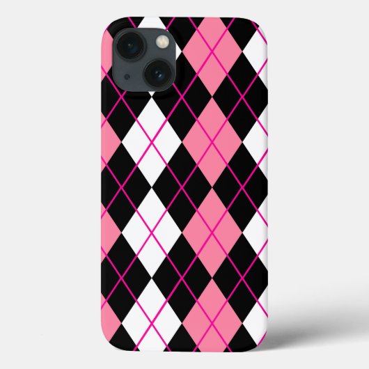 Rosa Schwarz-weiße Raute Diamantdesign Case-Mate iPhone Hülle (Rückseite)
