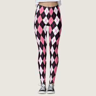 Rosa Schwarz-weiße Raute Diamantdesign Leggings