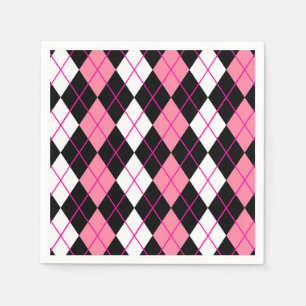 Rosa Schwarz-weiße Raute Diamantdesign Serviette