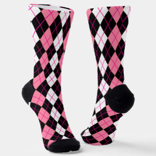 Rosa Schwarz-weiße Raute Diamantdesign Socken